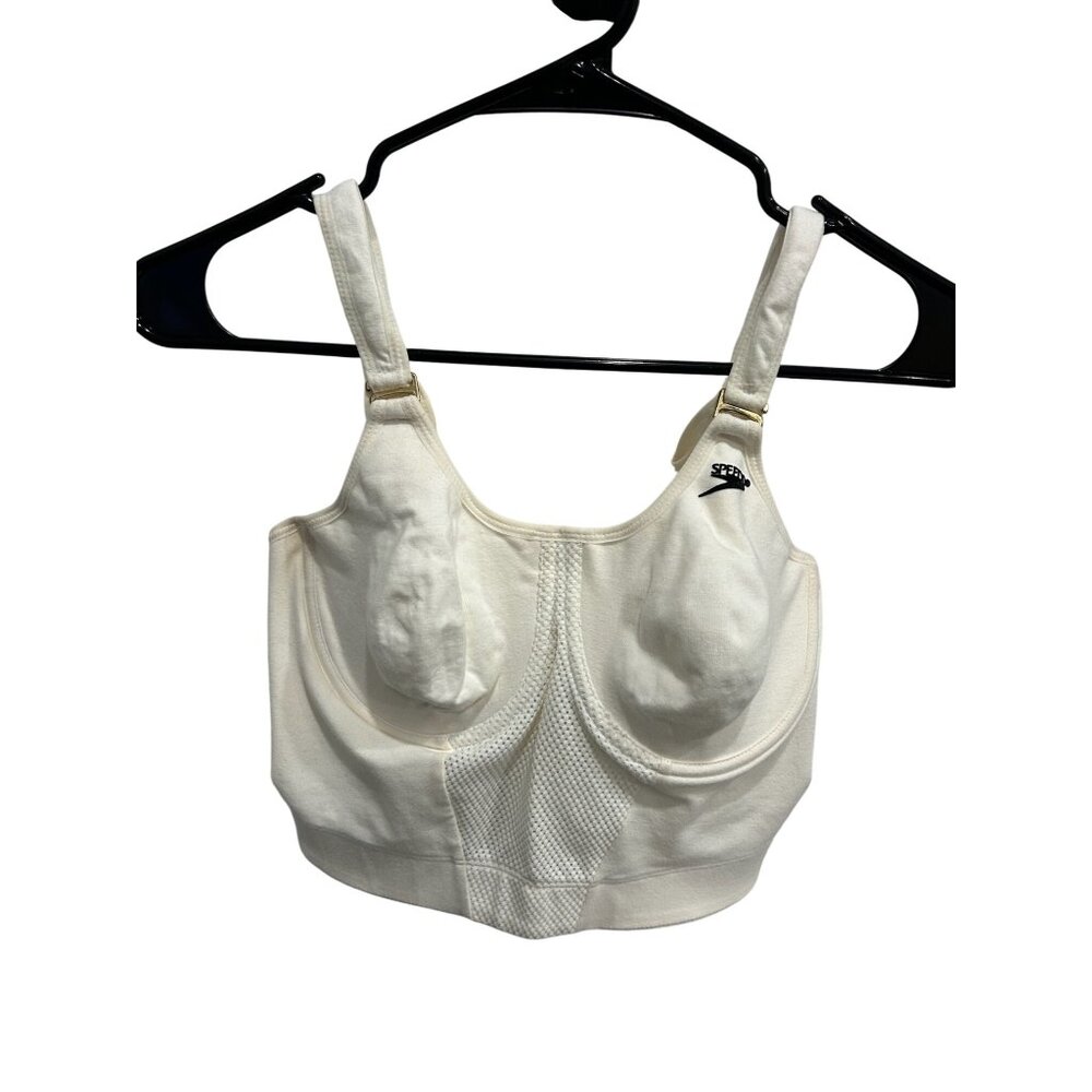 Speedo White Sports Bra Mesh Straps Size 36C Minimalist Clean Girl
